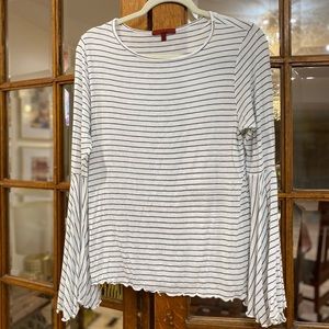 Red by BKE long belle sleeve shirt. Very thin stretchy striped material. Size L.